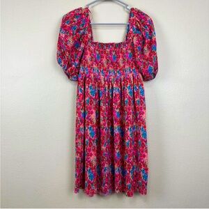 Zara babydoll smocked pleated floral puff sleeve dress